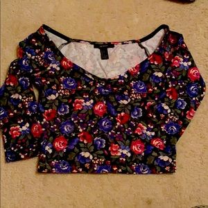 Floral off shoulder, quarter sleeve crop top